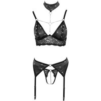 3-teiliges Set mit Spitze, Strassbesatz und Ring- & Kettchen-Details