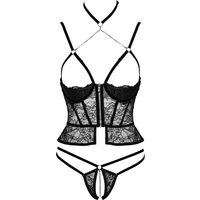 Hebe plus Slip ouvert aus weicher Stretch-Spitze mit Samtdetails