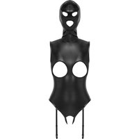 Body ouvert mit angenähter Kopfmaske und abnehmbaren Strapsen